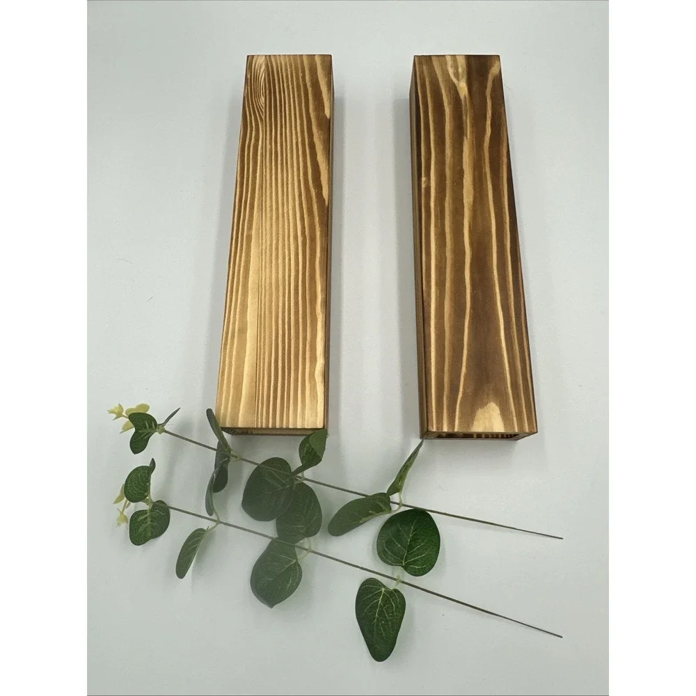 Set of 2‎ Wood Wall Planter Pocket Faux Greenery Dried Flowers Minimalist Pine